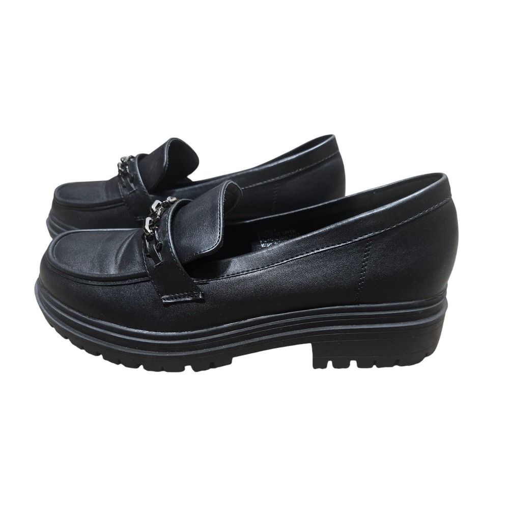 Chase + Chloe Black Chunky Platform Chain Loafers Lug Sole Shoes Womens 11
